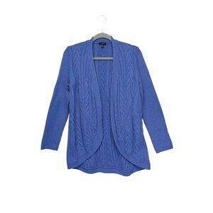 Talbots Wool Cashmere Blend Open Front Cardigan Cable knit Sweater Size M Blue